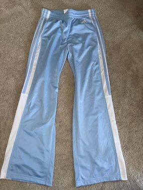 Adidas Light Blue Track Pants with White Stripes